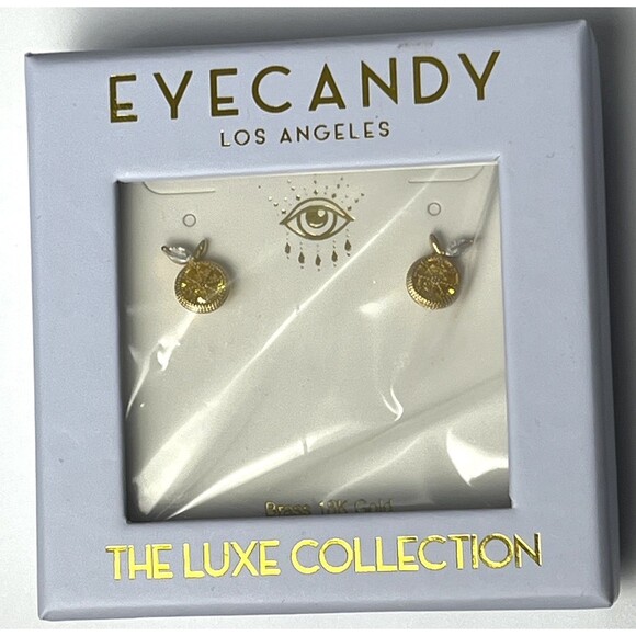 Eye Candy LA Luxe Earrings Crystal LEMON ZEST Fruit 18k Gold Plate CZ Stone Stud - Picture 3 of 7